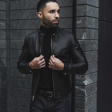 Men's Thursday Racer Leather Jackets Black | CA271WNB